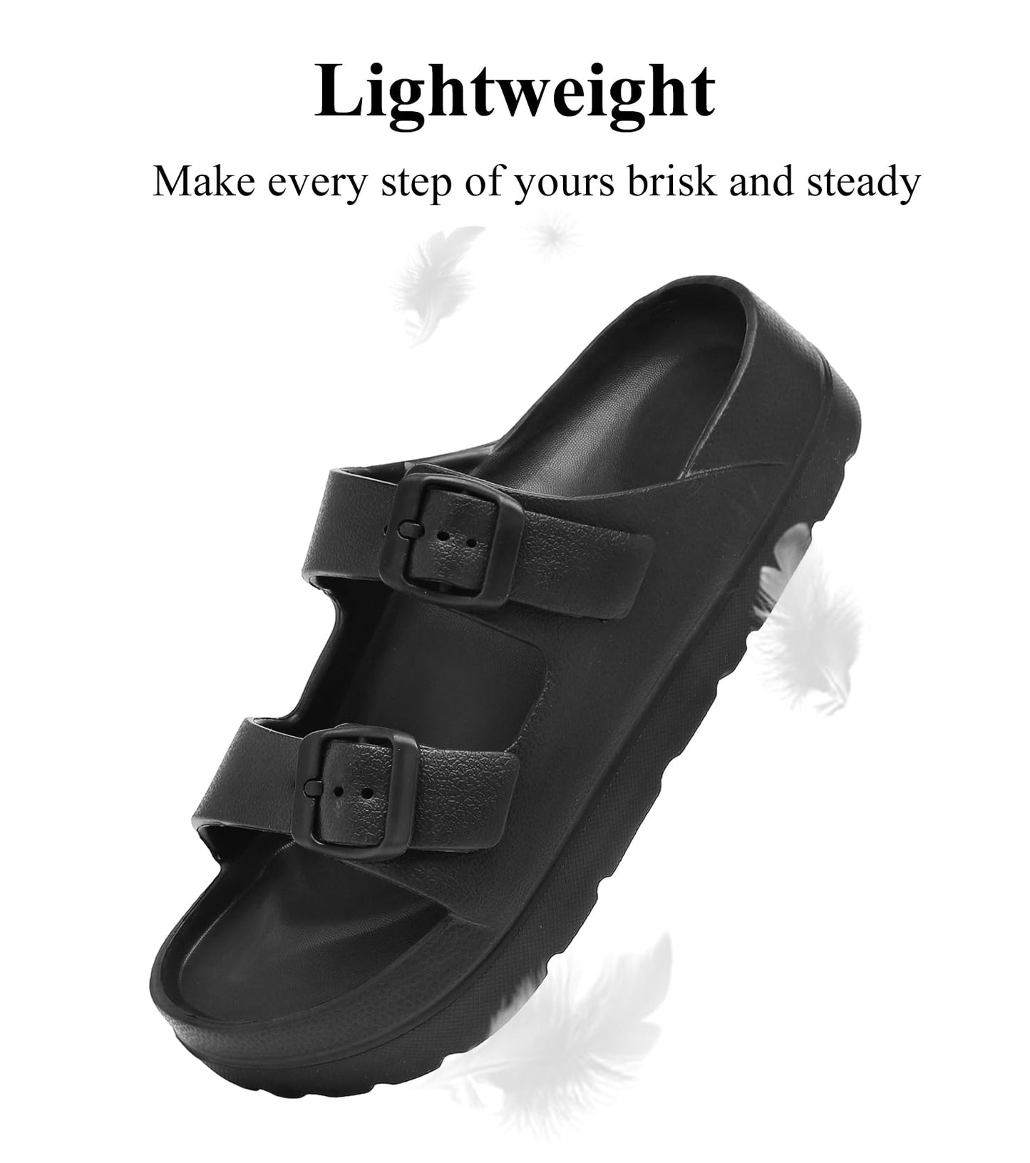 Womens Platform Sandals with Arch Support, Adjustable Buckle Beach Sandal Woman Comfort Lightweight Ultra Cushion EVA Slides