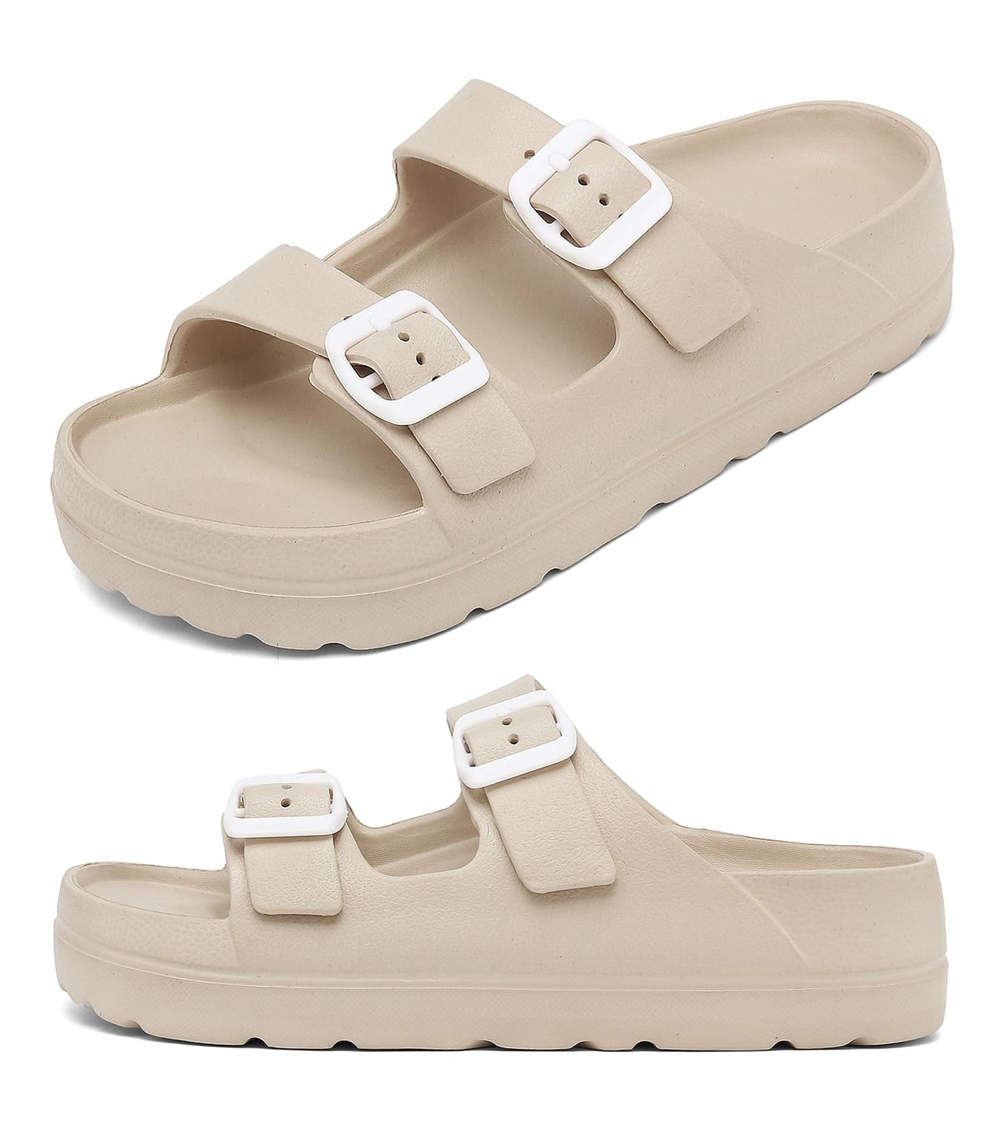 Womens Platform Sandals with Arch Support, Adjustable Buckle Beach Sandal Woman Comfort Lightweight Ultra Cushion EVA Slides