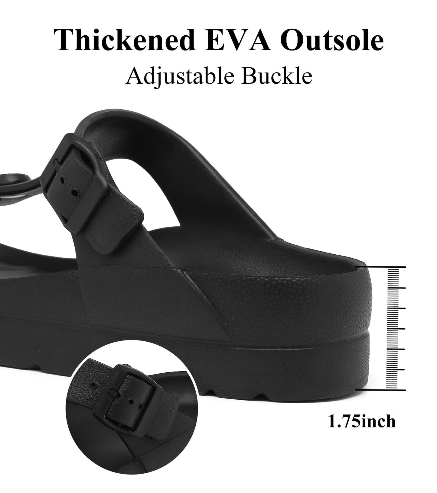 Womens Platform Sandals with Arch Support, Adjustable Buckle Beach Sandal Woman Comfort Lightweight Ultra Cushion EVA Slides