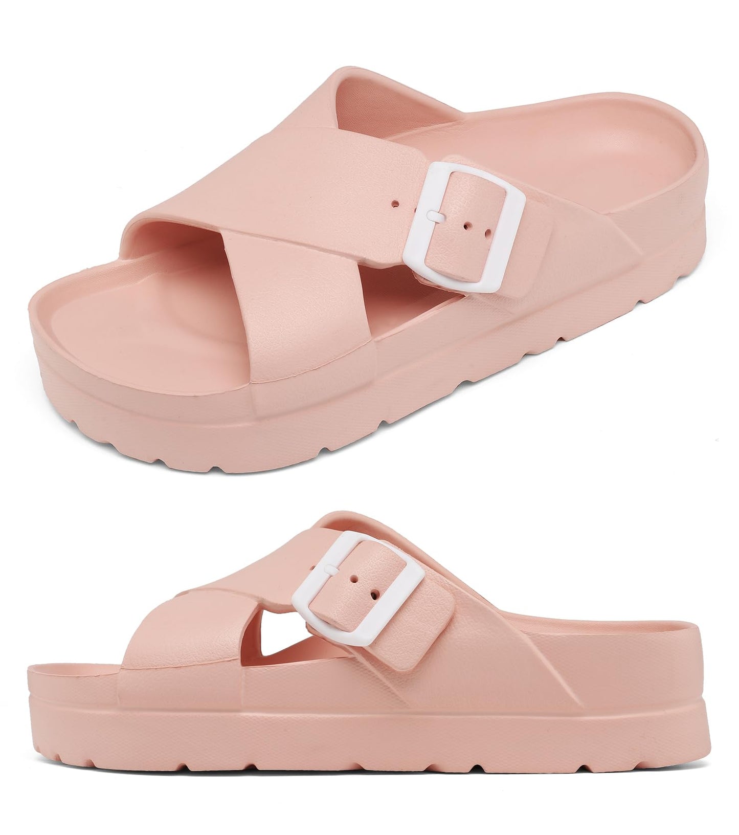 Womens Platform Sandals with Arch Support, Adjustable Buckle Beach Sandal Woman Comfort Lightweight Ultra Cushion EVA Slides