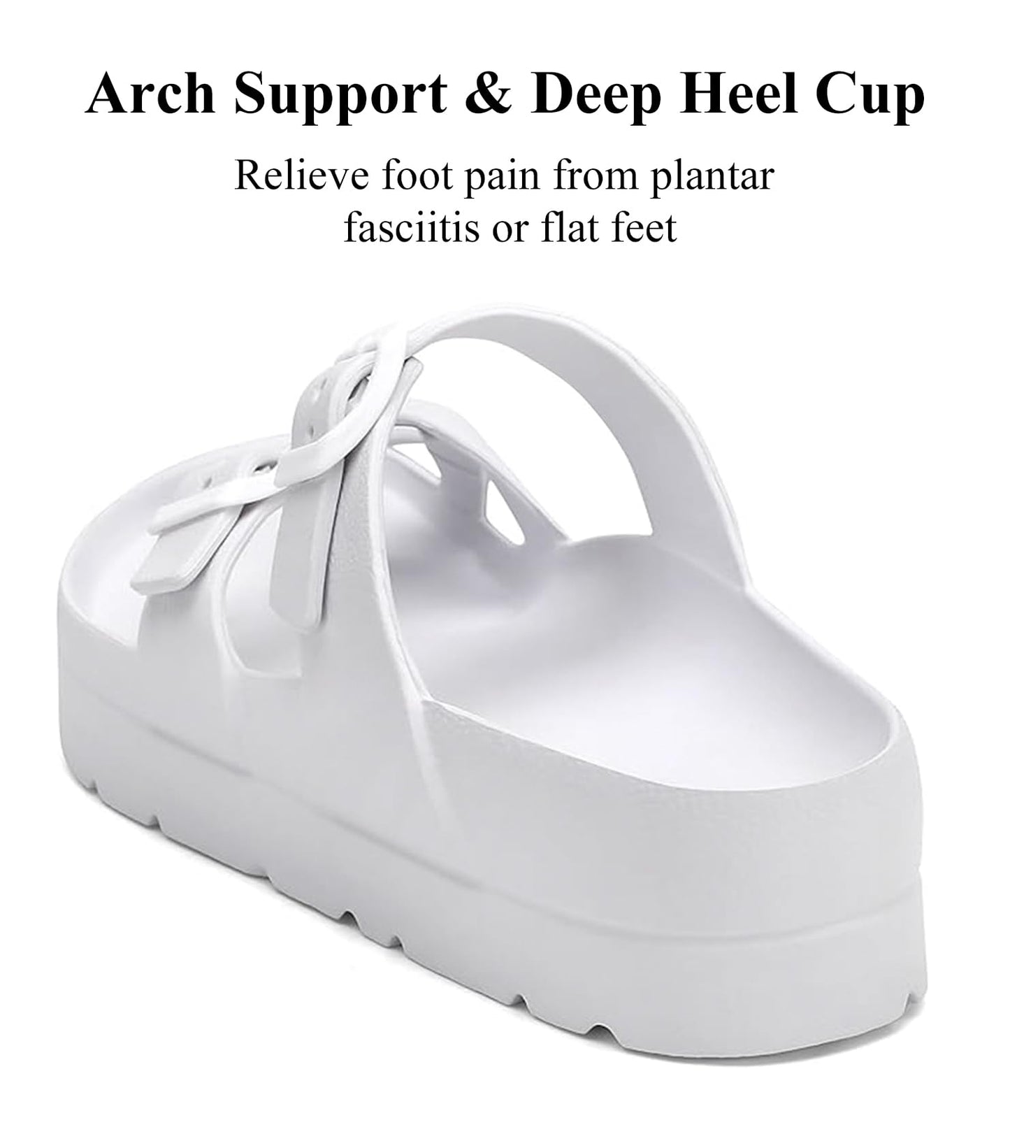 Womens Platform Sandals with Arch Support, Adjustable Buckle Beach Sandal Woman Comfort Lightweight Ultra Cushion EVA Slides