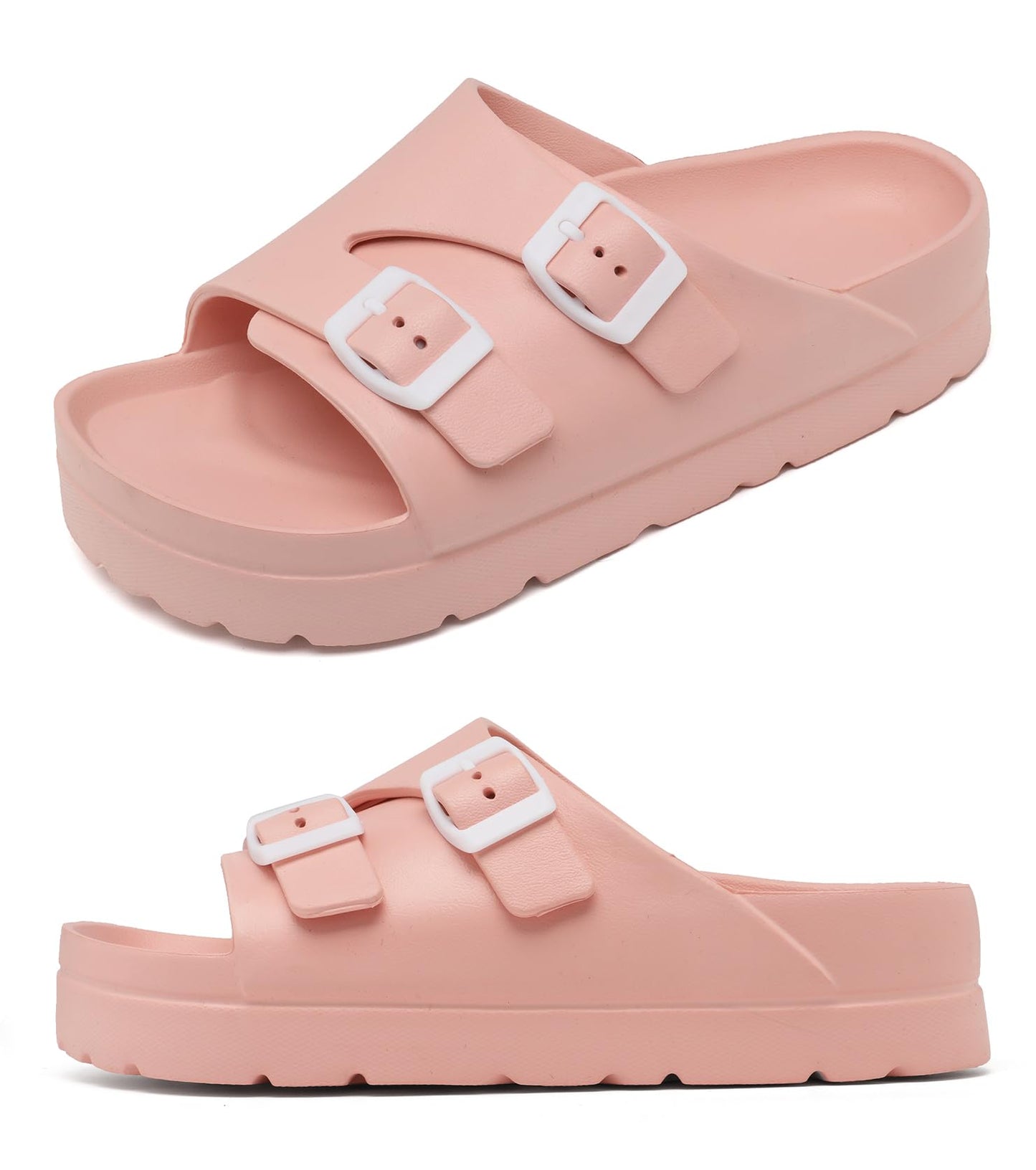 Womens Platform Sandals with Arch Support, Adjustable Buckle Beach Sandal Woman Comfort Lightweight Ultra Cushion EVA Slides