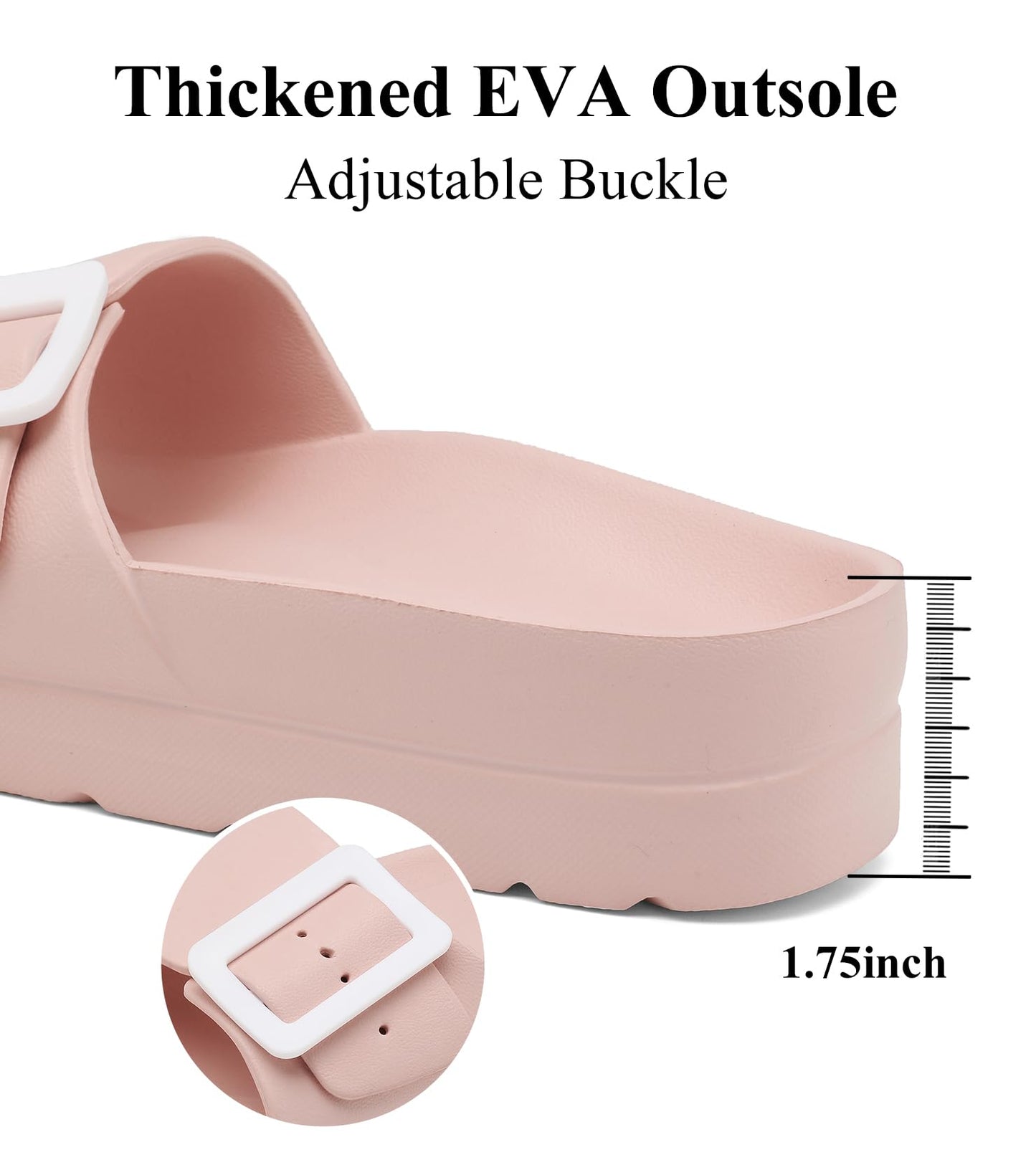 Womens Platform Sandals with Arch Support, Adjustable Buckle Beach Sandal Woman Comfort Lightweight Ultra Cushion EVA Slides