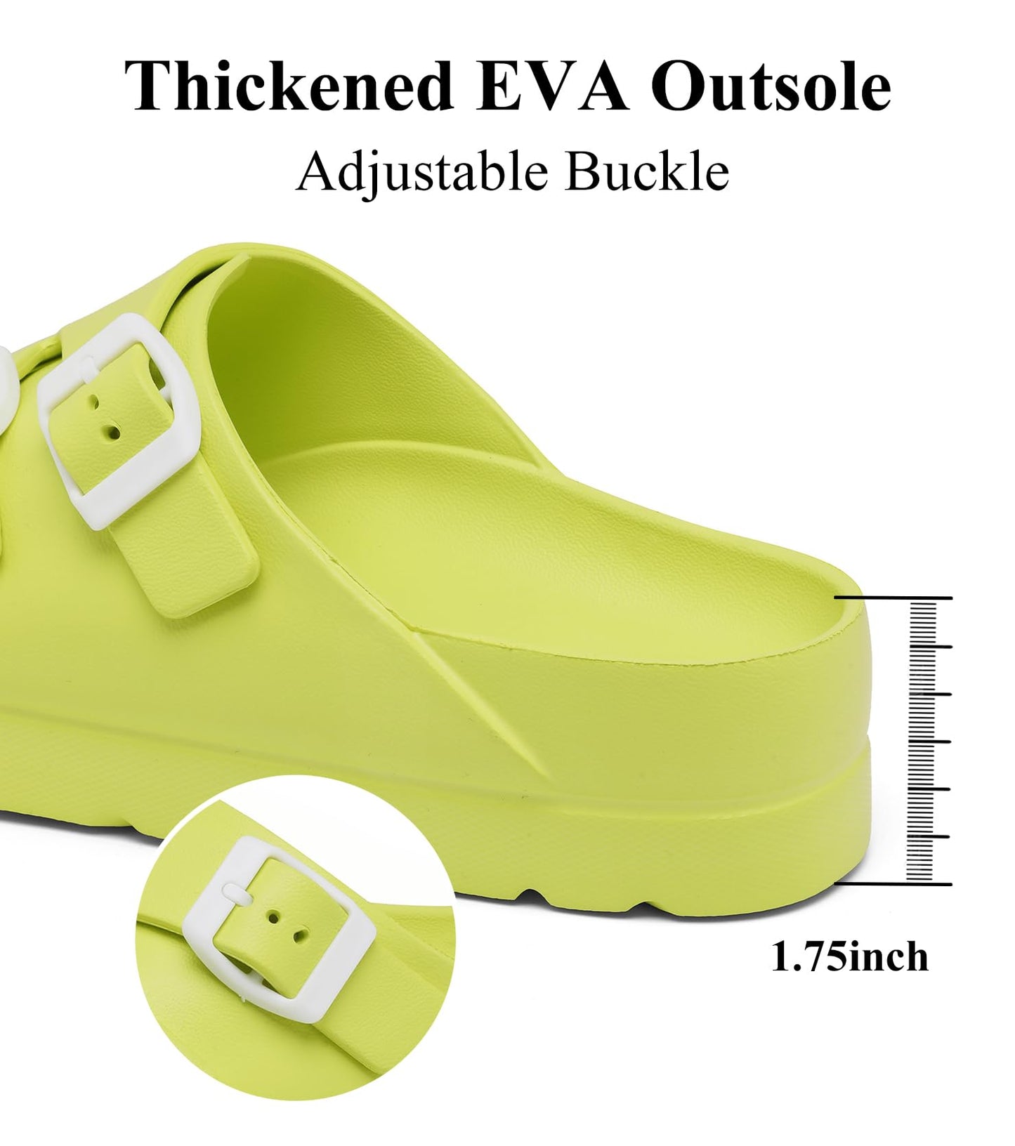 Womens Platform Sandals with Arch Support, Adjustable Buckle Beach Sandal Woman Comfort Lightweight Ultra Cushion EVA Slides