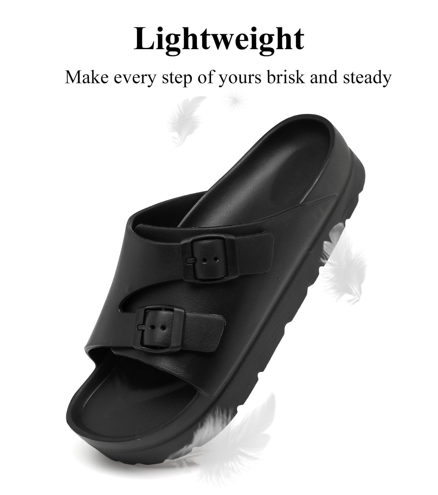 Womens Platform Sandals with Arch Support, Adjustable Buckle Beach Sandal Woman Comfort Lightweight Ultra Cushion EVA Slides