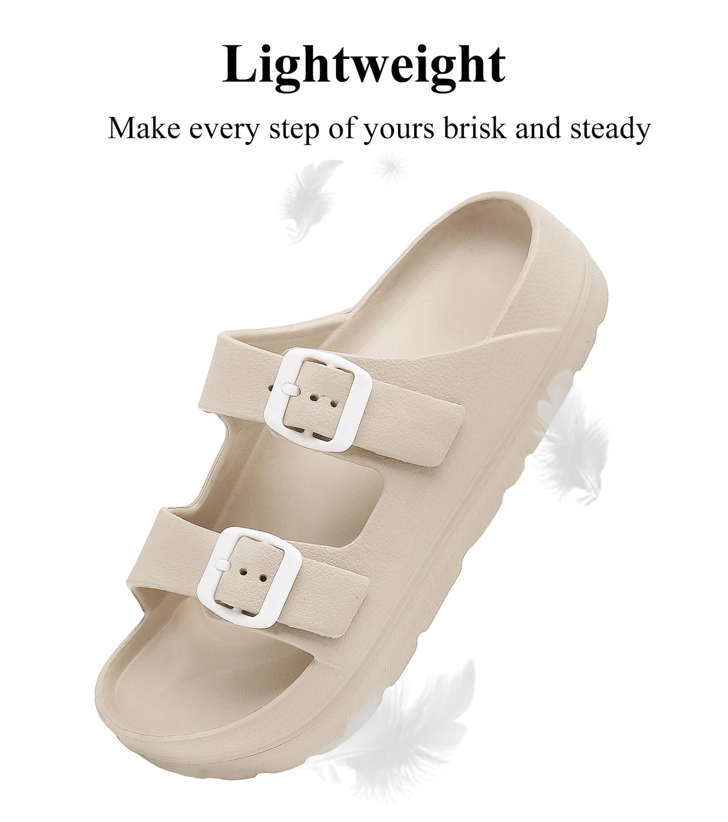 Womens Platform Sandals with Arch Support, Adjustable Buckle Beach Sandal Woman Comfort Lightweight Ultra Cushion EVA Slides