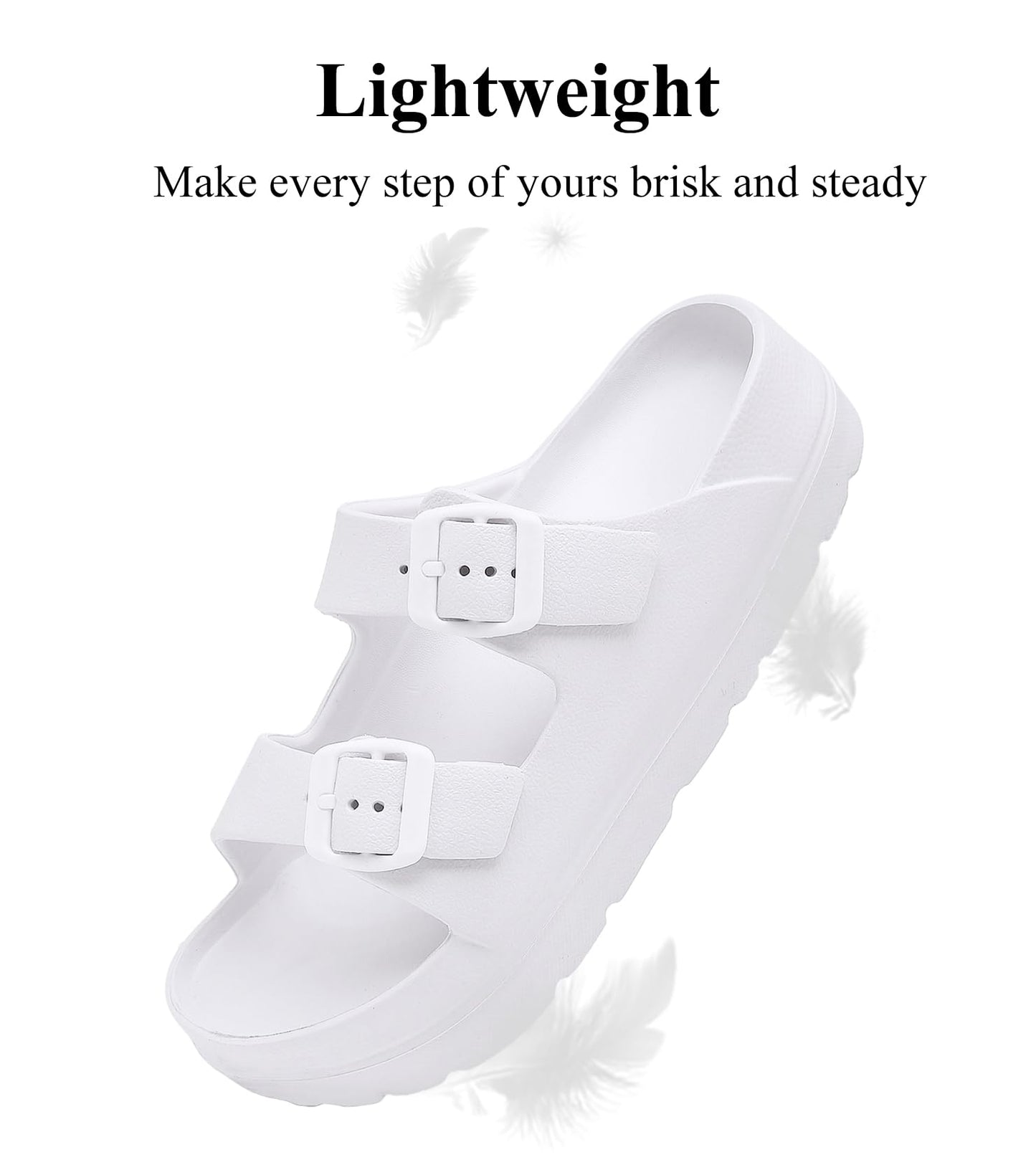 Womens Platform Sandals with Arch Support, Adjustable Buckle Beach Sandal Woman Comfort Lightweight Ultra Cushion EVA Slides