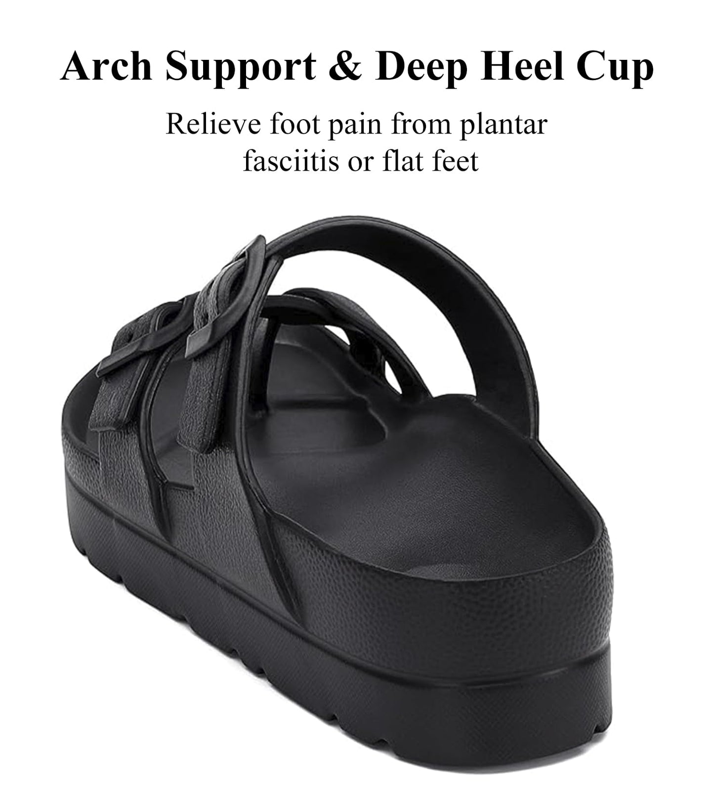 Womens Platform Sandals with Arch Support, Adjustable Buckle Beach Sandal Woman Comfort Lightweight Ultra Cushion EVA Slides