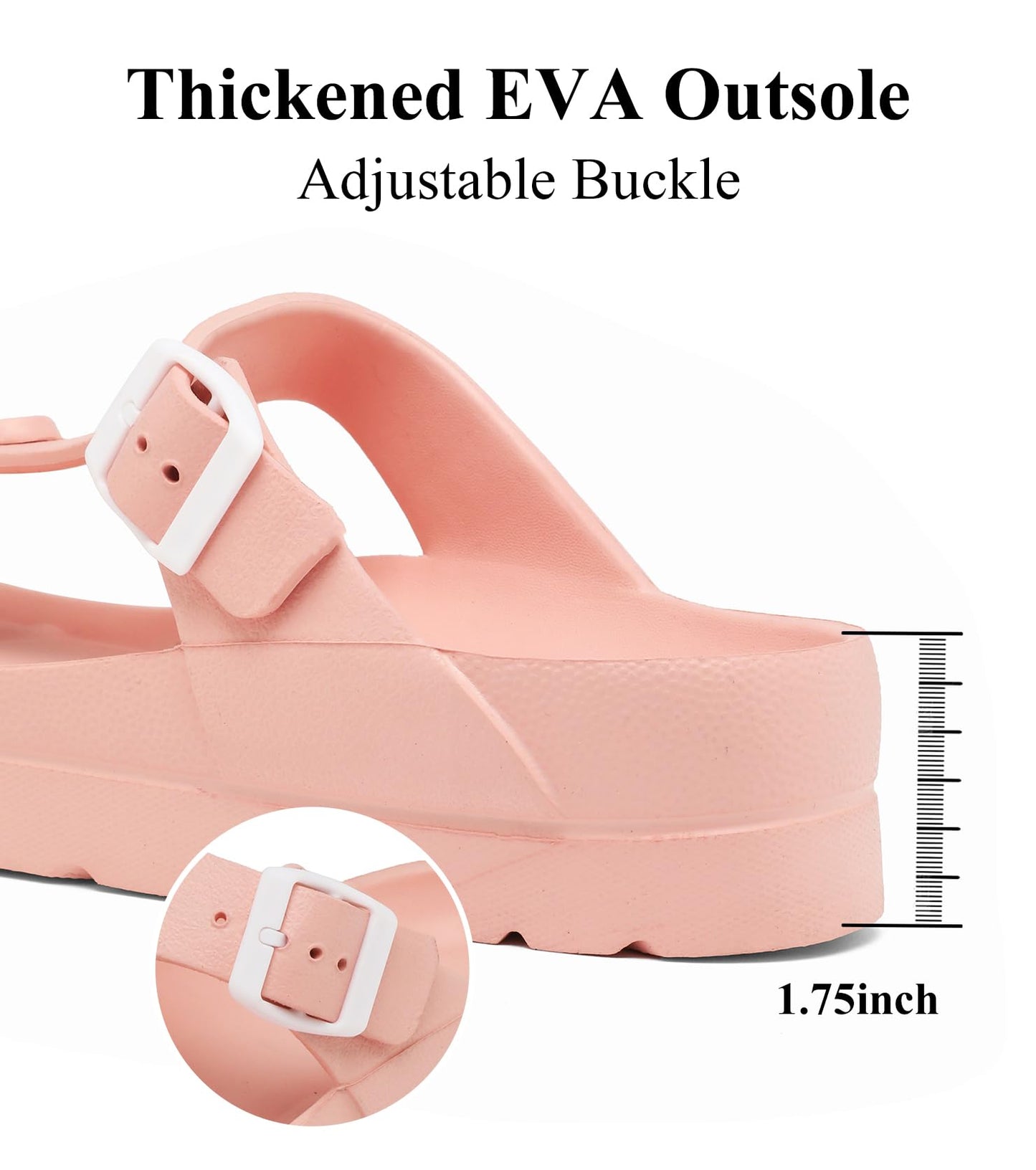 Womens Platform Sandals with Arch Support, Adjustable Buckle Beach Sandal Woman Comfort Lightweight Ultra Cushion EVA Slides