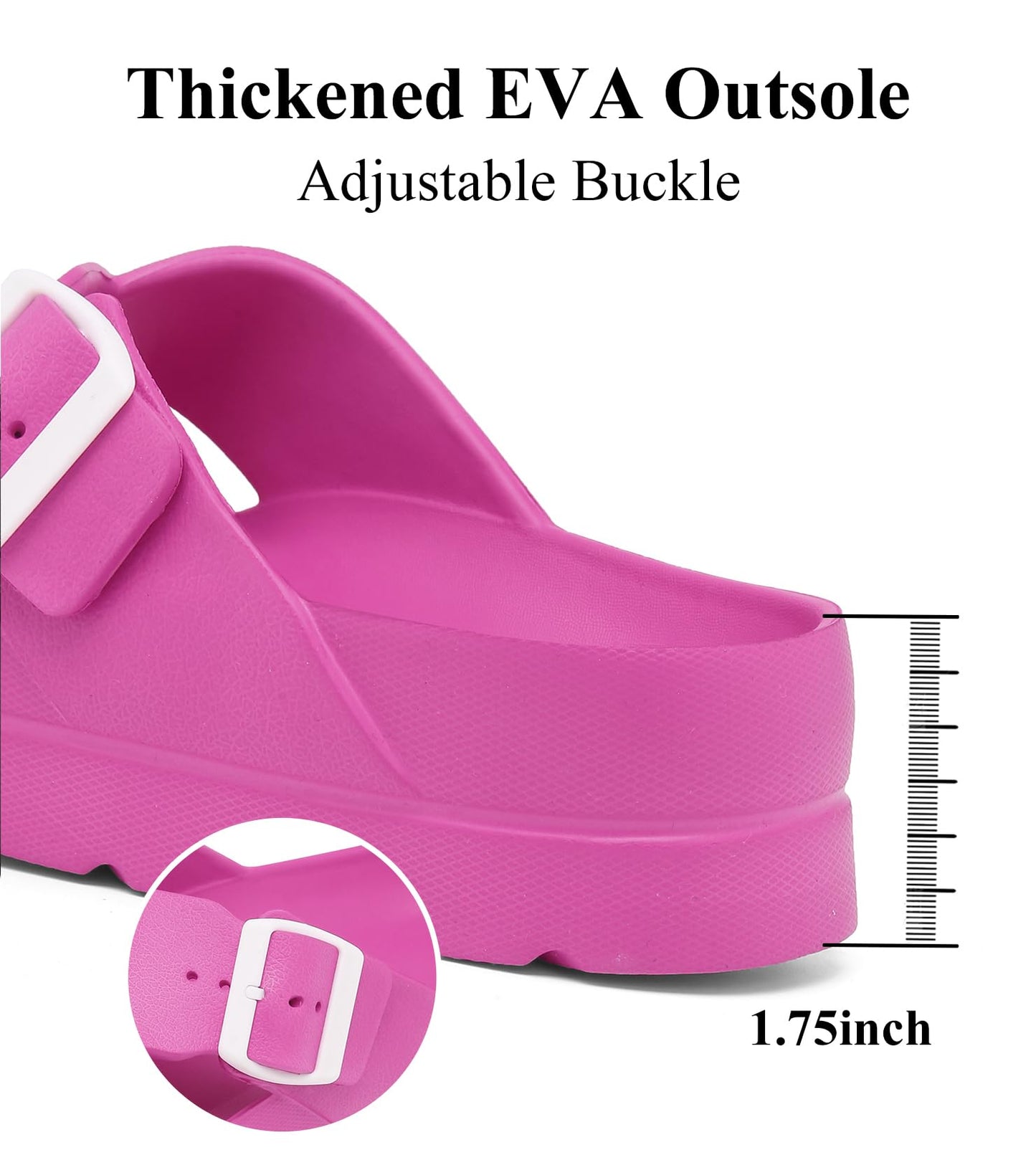 Womens Platform Sandals with Arch Support, Adjustable Buckle Beach Sandal Woman Comfort Lightweight Ultra Cushion EVA Slides