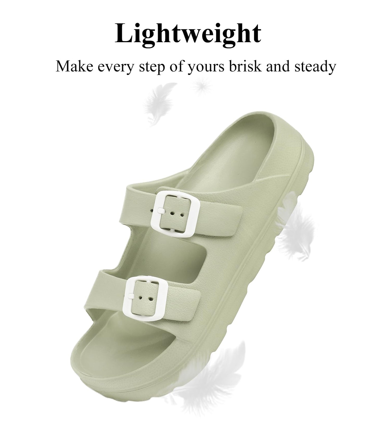 Womens Platform Sandals with Arch Support, Adjustable Buckle Beach Sandal Woman Comfort Lightweight Ultra Cushion EVA Slides