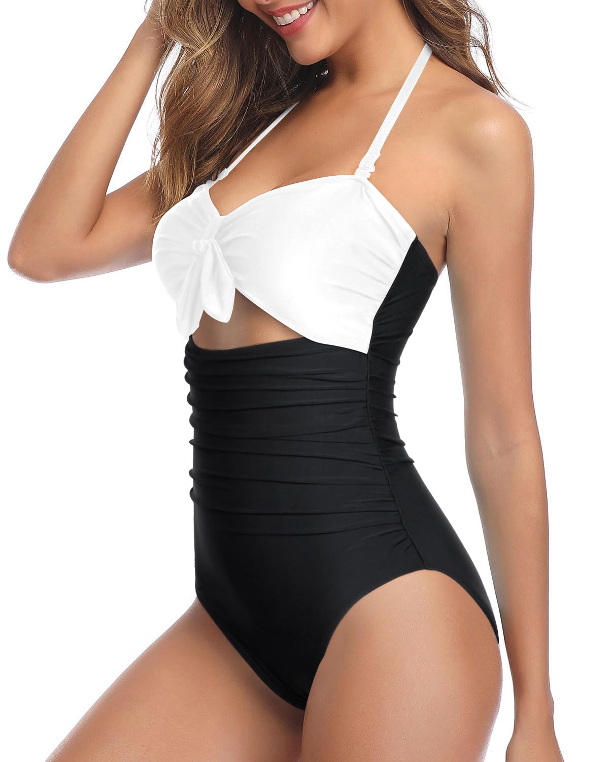 Tempt Me Women Sexy Cutout One Piece Swimsuits Tummy Control High Waisted Halter Front Tie Knot Bathing Suit