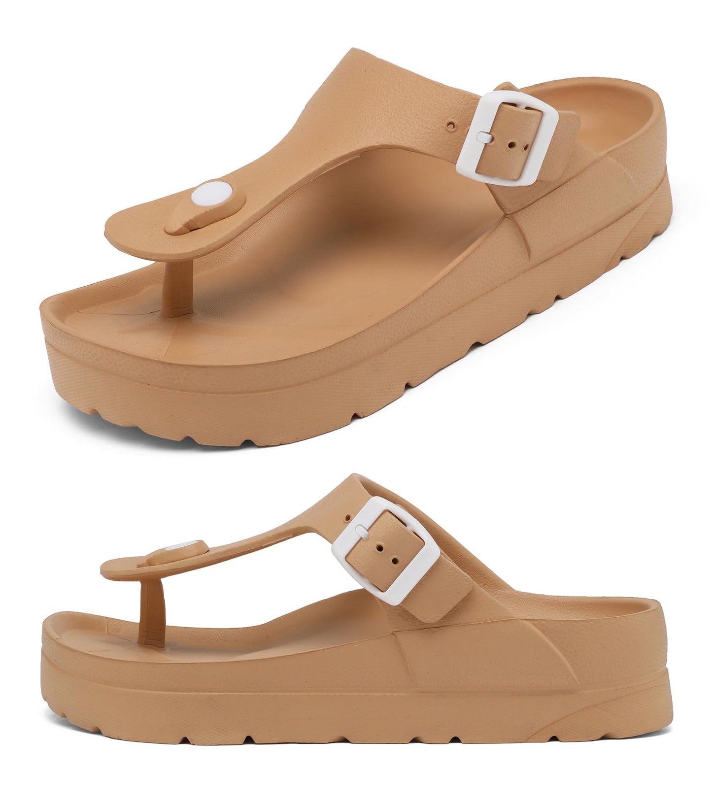 Womens Platform Sandals with Arch Support, Adjustable Buckle Beach Sandal Woman Comfort Lightweight Ultra Cushion EVA Slides