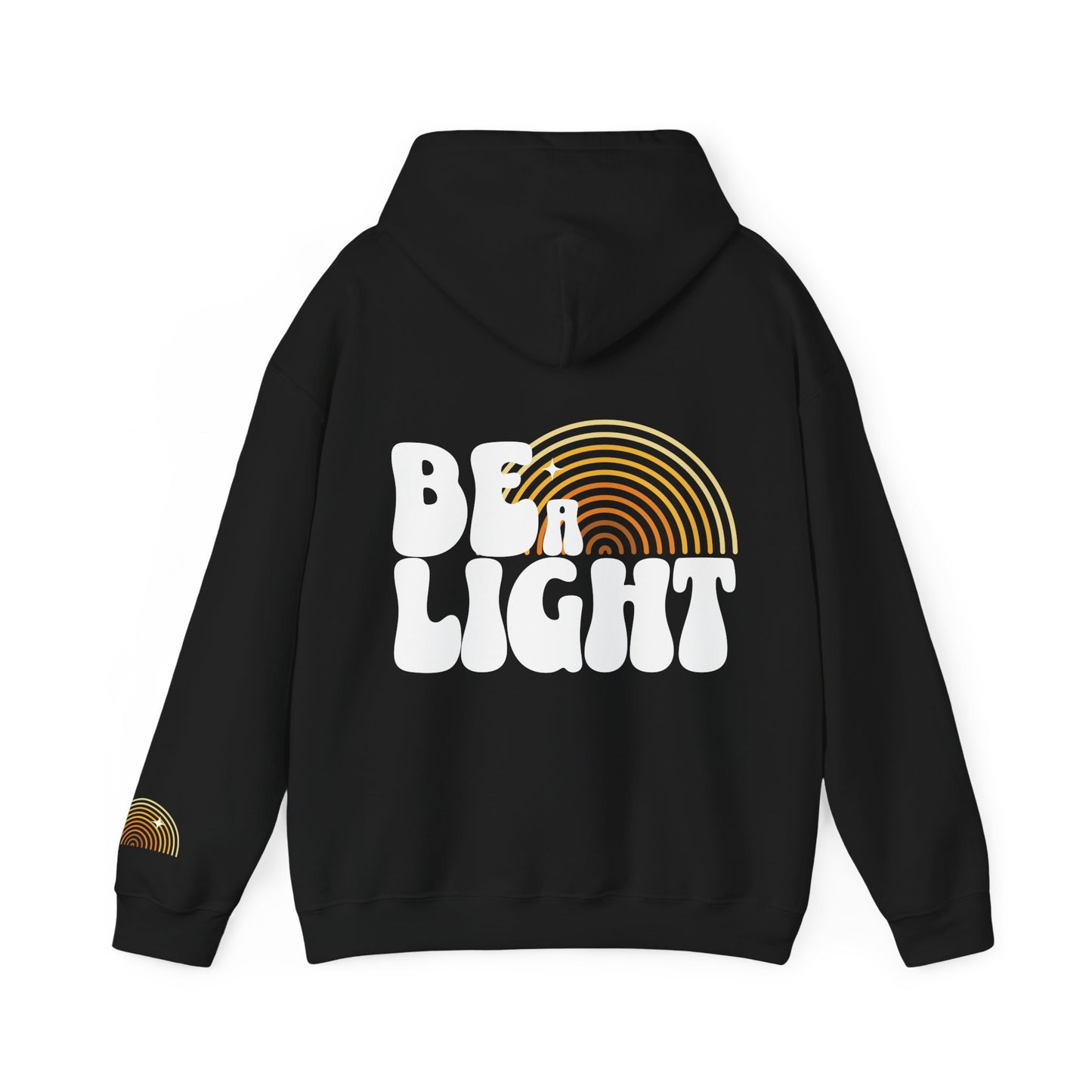 Be A Light - Vintage Inspired Rainbow Unisex Heavy Blend™ Hooded Sweatshirt - Grief, Death, Love, Loss, Mourning - Black Hoodie