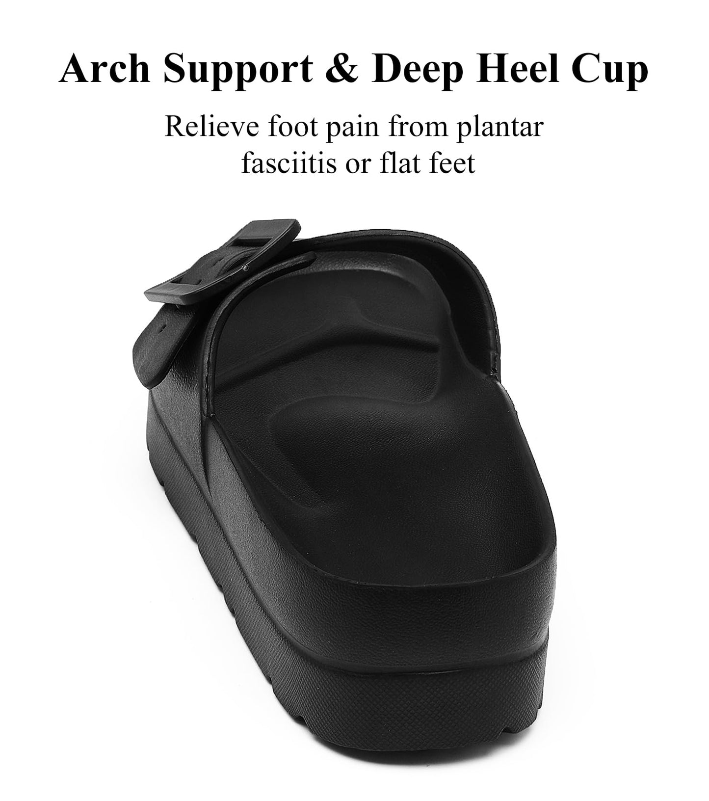 Womens Platform Sandals with Arch Support, Adjustable Buckle Beach Sandal Woman Comfort Lightweight Ultra Cushion EVA Slides