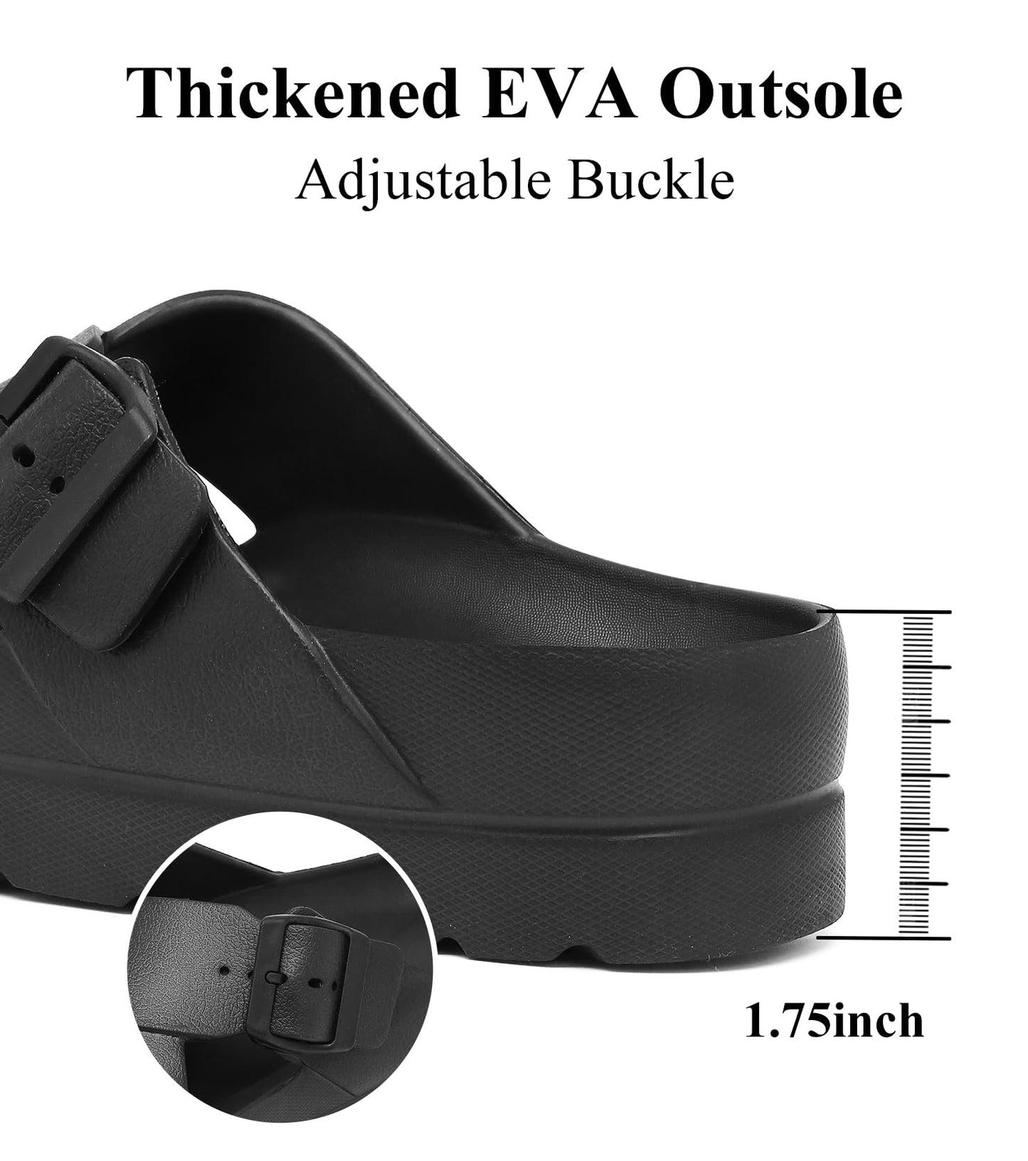 Womens Platform Sandals with Arch Support, Adjustable Buckle Beach Sandal Woman Comfort Lightweight Ultra Cushion EVA Slides