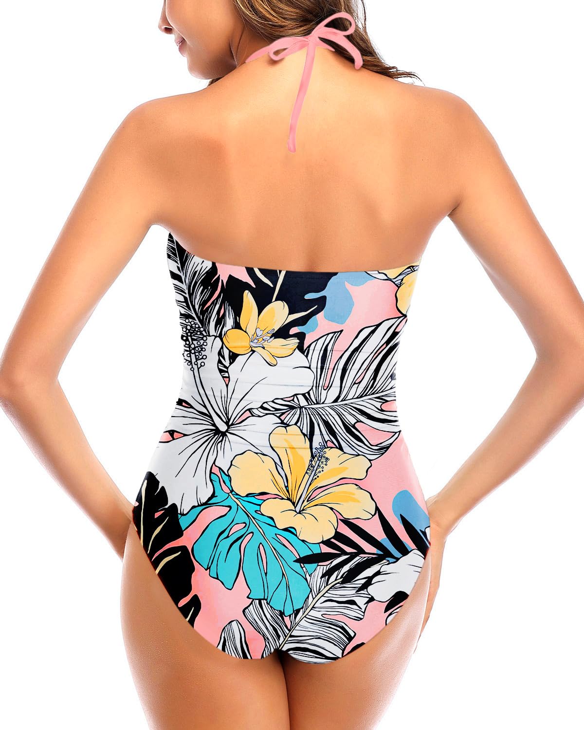 Tempt Me Women Sexy Cutout One Piece Swimsuits Tummy Control High Waisted Halter Front Tie Knot Bathing Suit