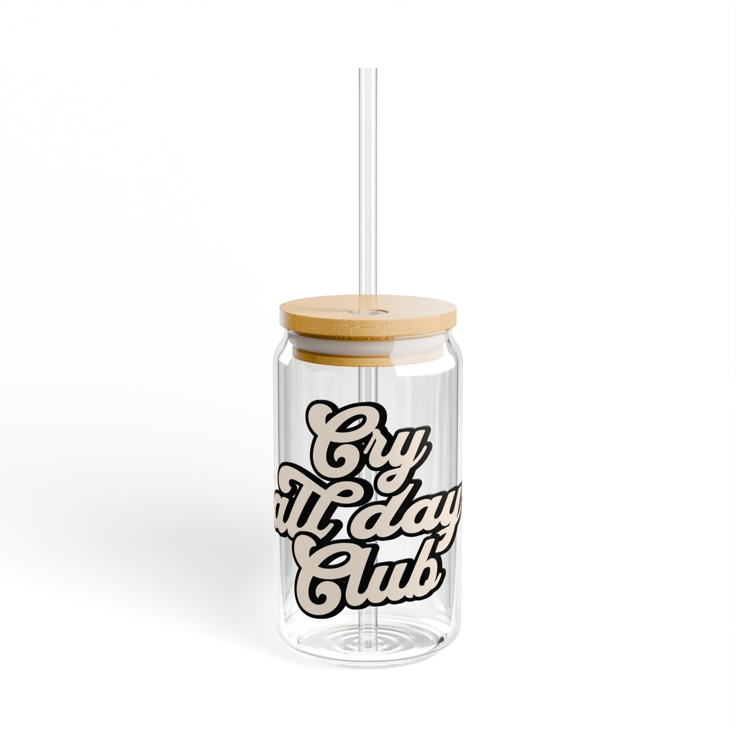 Cry All Day Club Sipper Glass Tumbler with Lid and Straw, 16oz