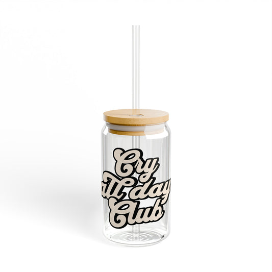 Cry All Day Club Sipper Glass Tumbler with Lid and Straw, 16oz