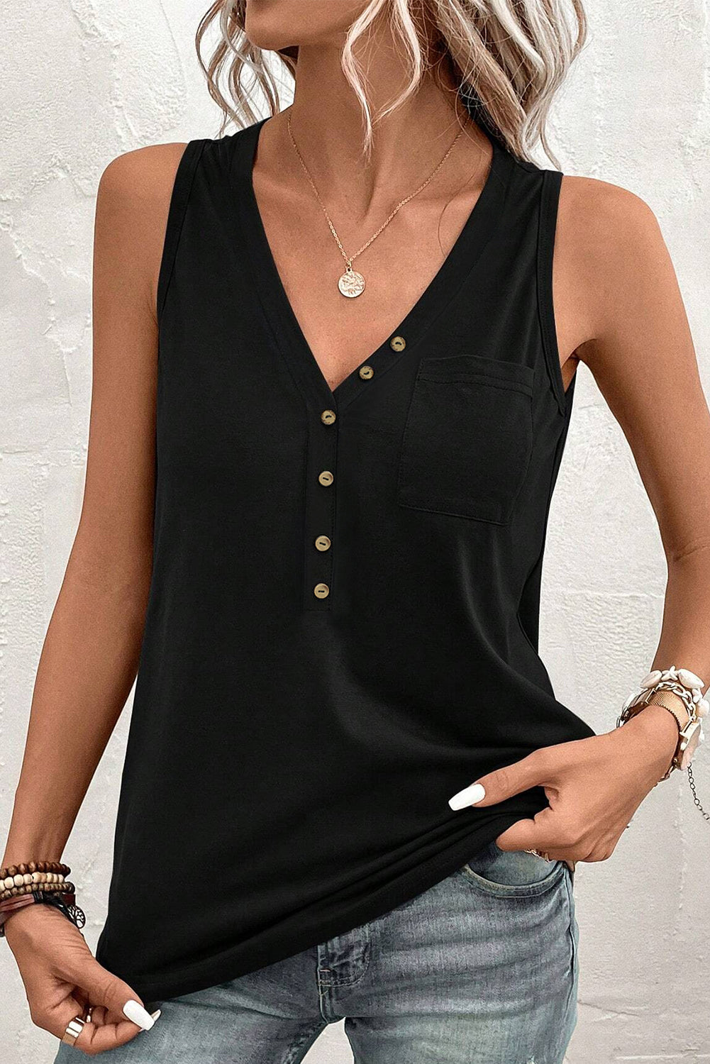 Pocketed V-Neck Wide Strap Tank