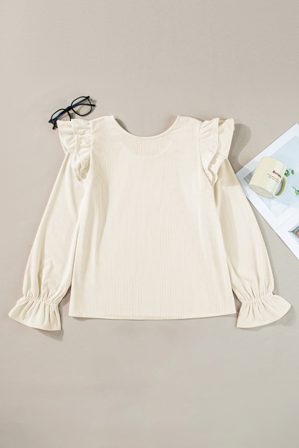 Ruffled Round Neck Flounce Sleeve Top