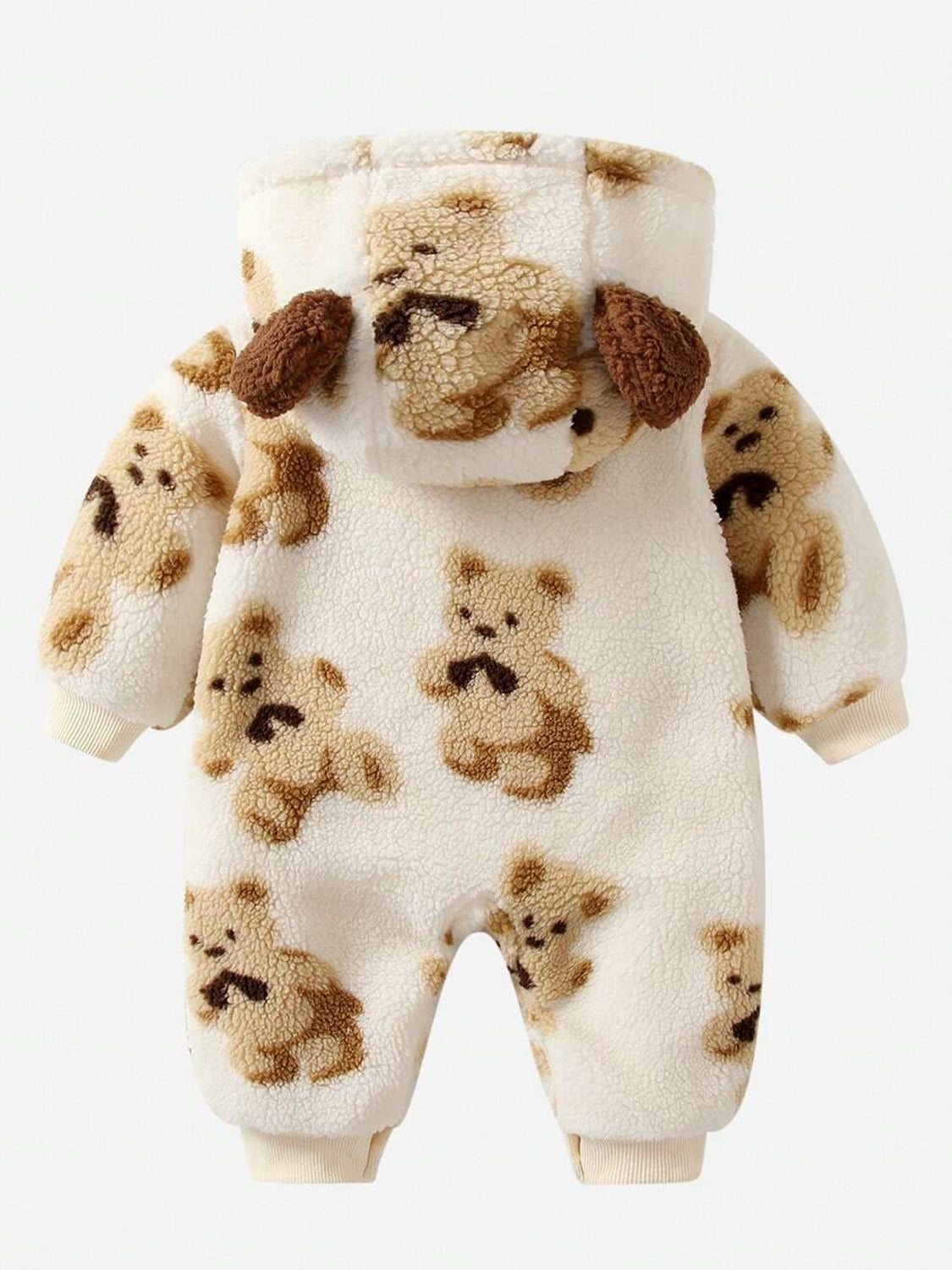 Teddy Bear Zip-Up Long-Sleeve Hooded Cozy Winter Jumpsuit for Baby/Toddler