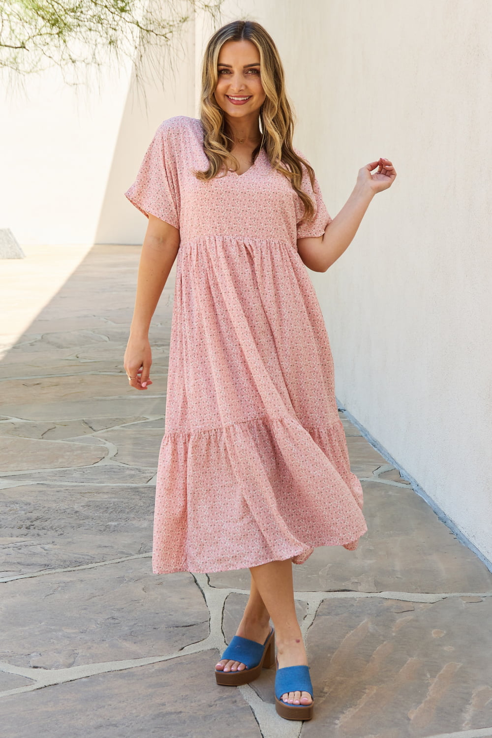 HEYSON Spring Baby Full Size Kimono Sleeve Midi Dress in Peach