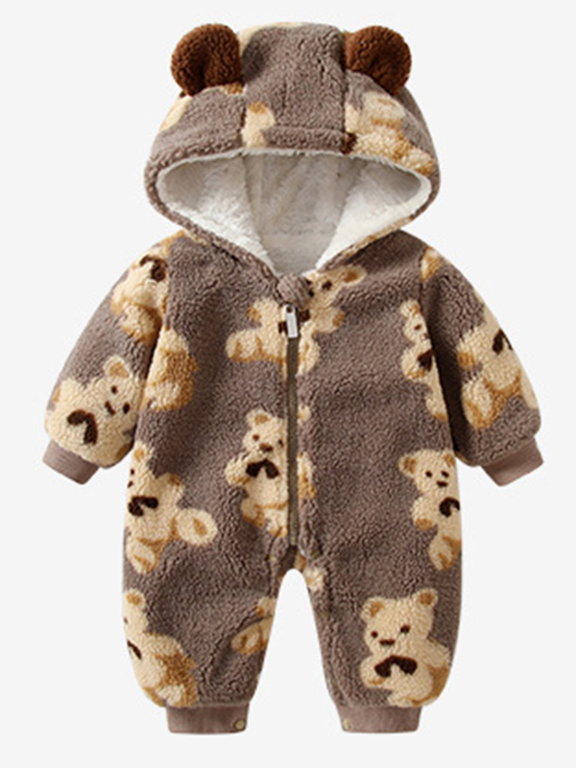 Teddy Bear Zip-Up Long-Sleeve Hooded Cozy Winter Jumpsuit for Baby/Toddler