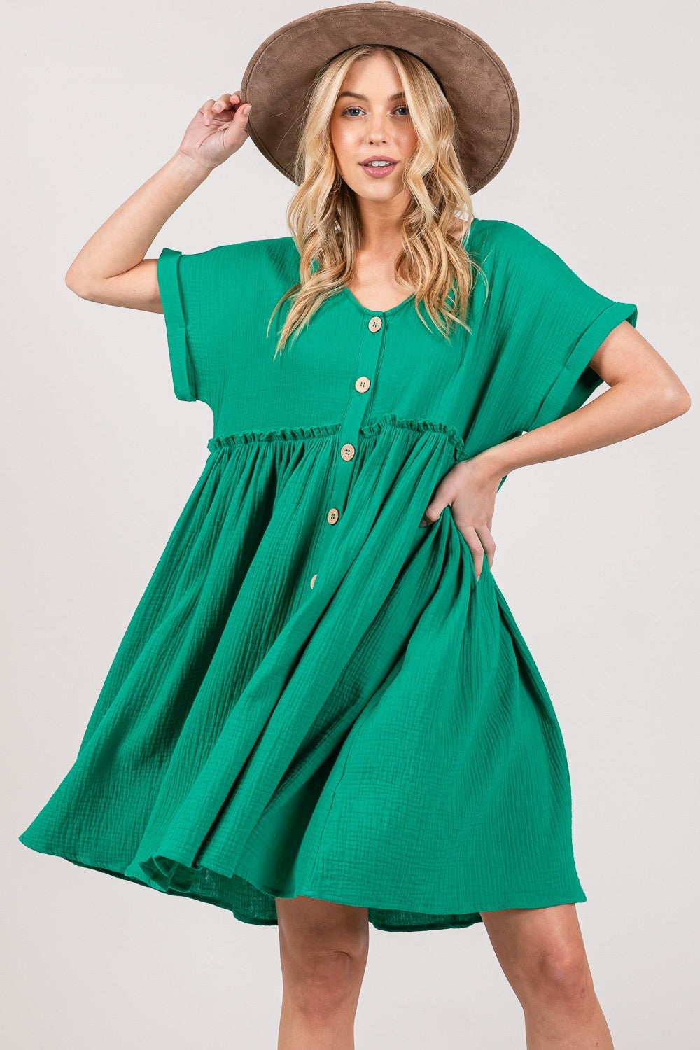 SAGE + FIG Women's Full Size Button Up Short Sleeve Dress