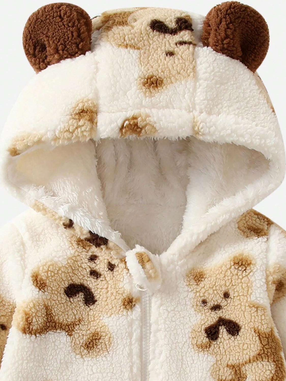 Teddy Bear Zip-Up Long-Sleeve Hooded Cozy Winter Jumpsuit for Baby/Toddler