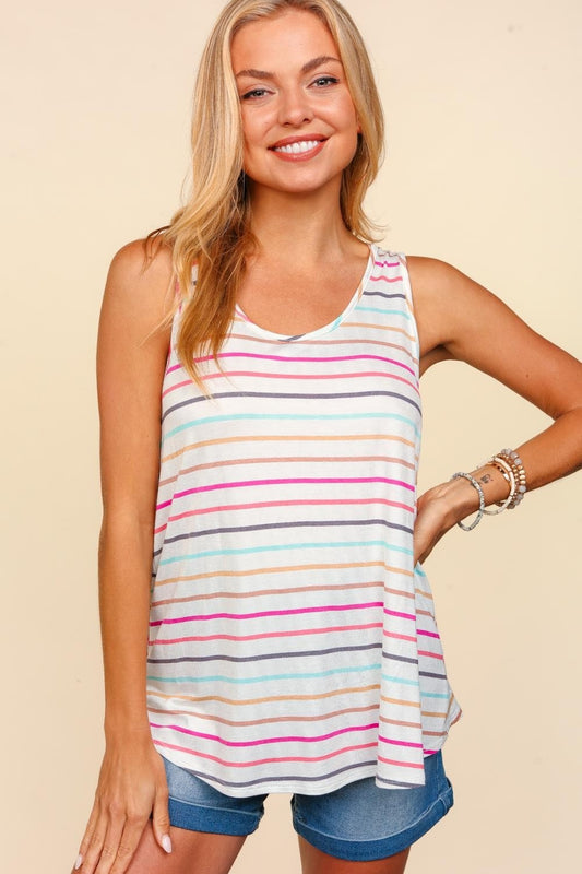 Haptics Round Neck Striped Knit Tank