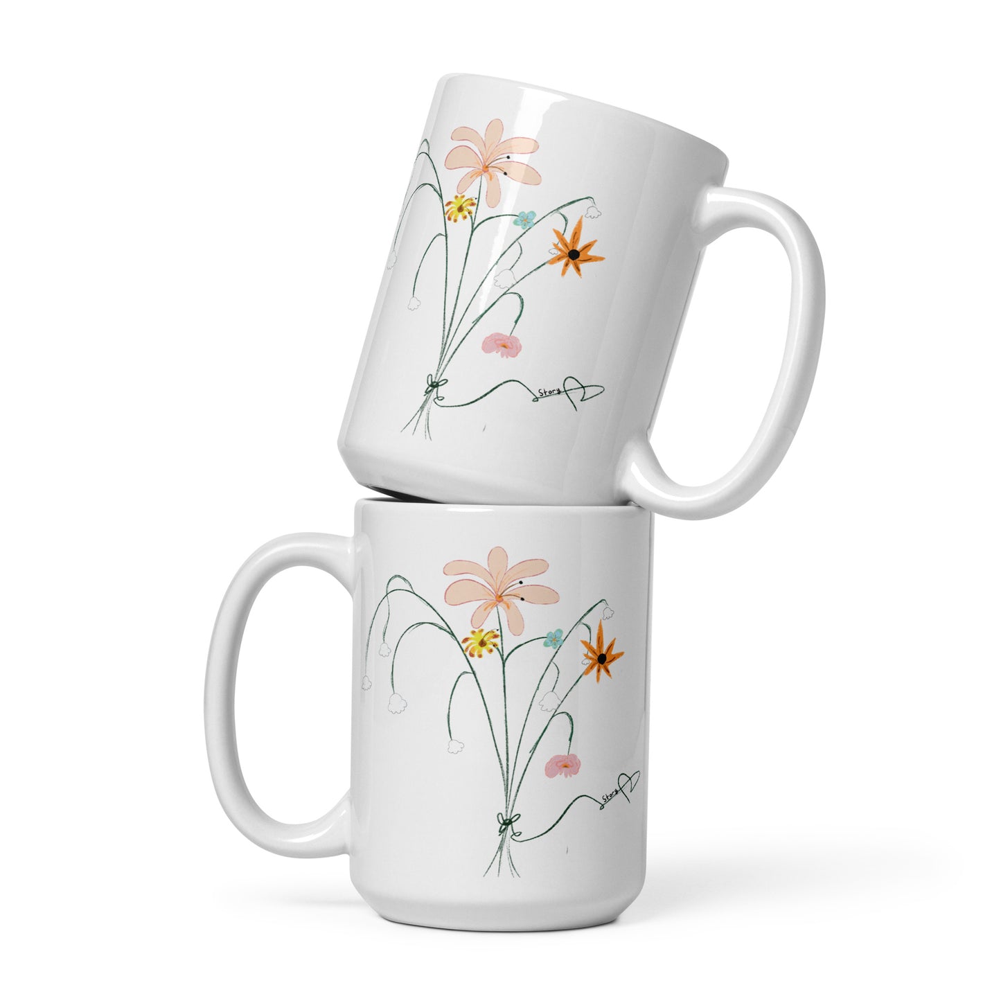 Story's Bouquet White Glossy 15 oz Mug